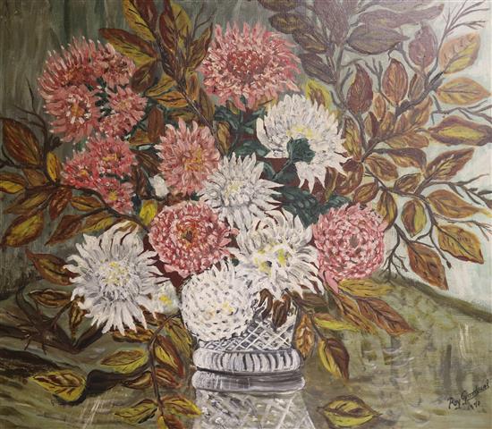 Roy Goodear, oil on board, Still life of a vase of flowers, signed and dated 1970, 64 x 73cm